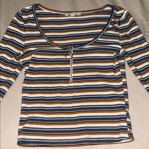 Striped Women's Top with Zipper Detail